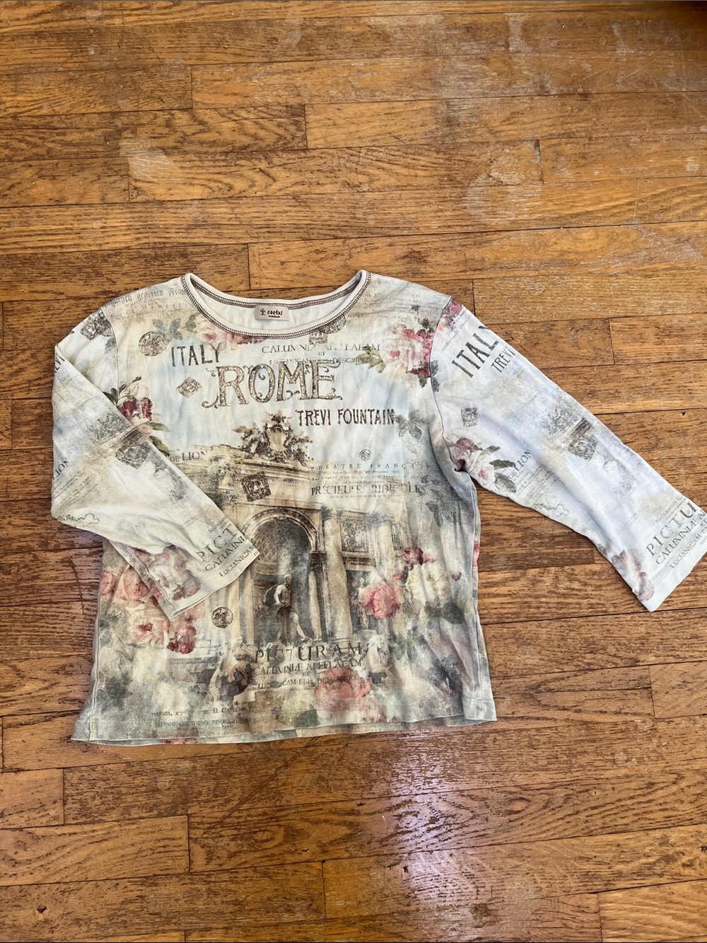 Cactus Cream Long-Sleeve Rome Graphic Tee with Pink Floral Details